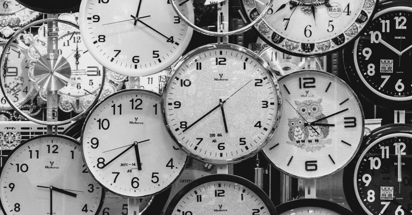 Time - Black And White Photo Of Clocks