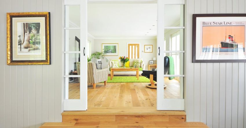 Living - Brown Coffee Table on Green Area Rug